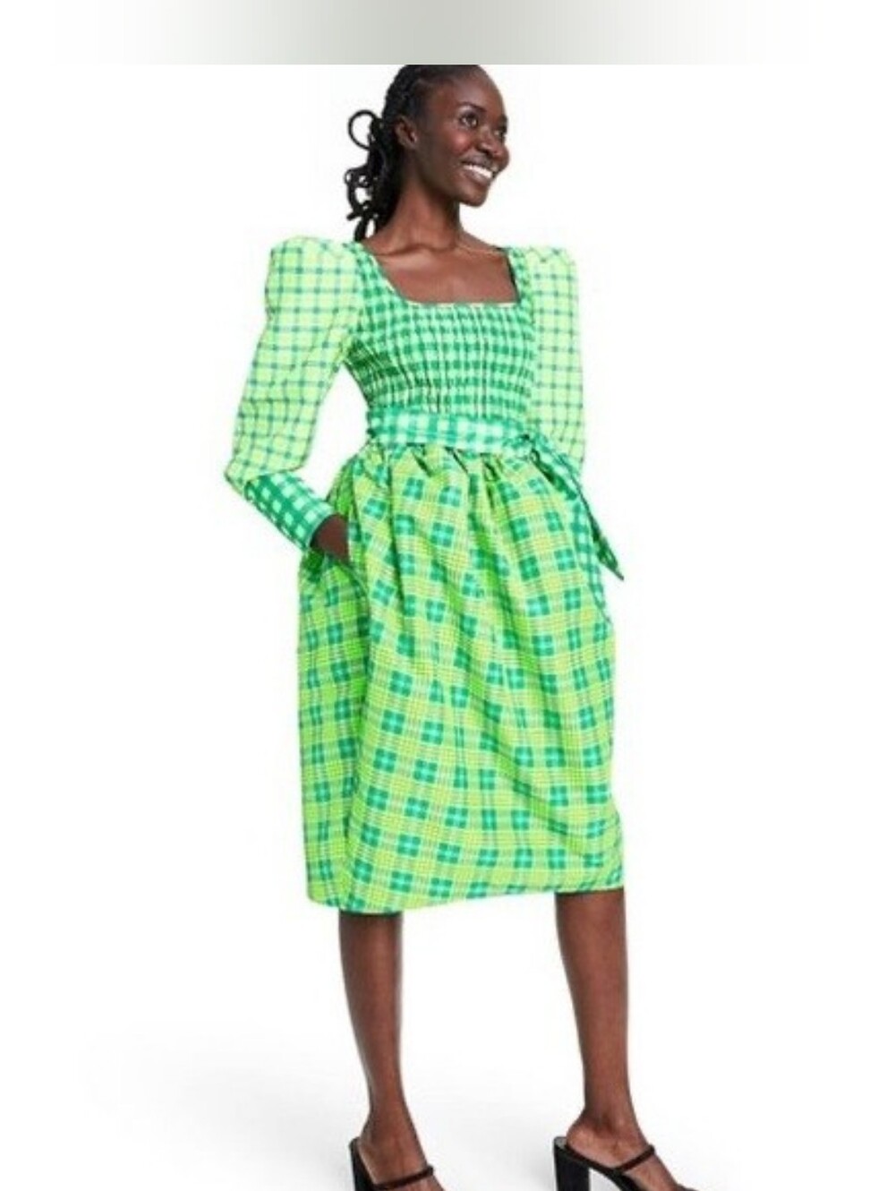 Christopher John Rogers Target Plaid Smocked Avant Garde Structural Dress 4 NWOT